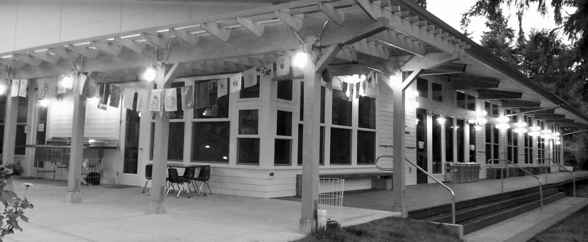 Attic building at night